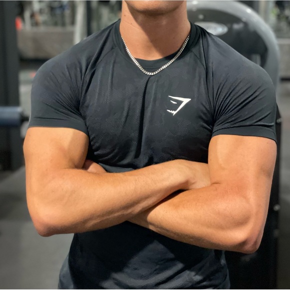 GYMSHARK MEN CAMO BLACK WORKOUT GYM BODYBUILDING BODYBUILDER T SHIRT ATHLETE GUY - Picture 4 of 16